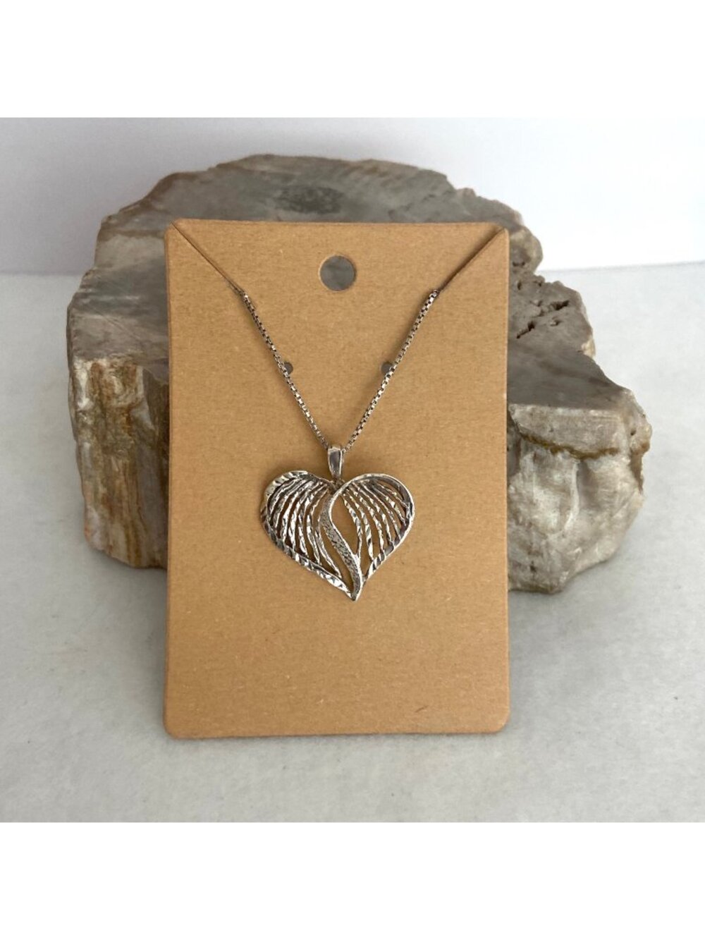 VTG Sterling Silver 925 Diamond Cut Heart Pendant Necklace 16.5" Box Chain